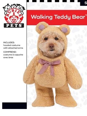 Rubie's Plush Teddy Bear Dog Costume in Tan with Red Gingham Bow